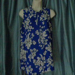 Ivanka Trump Blouse Blue White Floral Ruffles Sleeveless Pretty